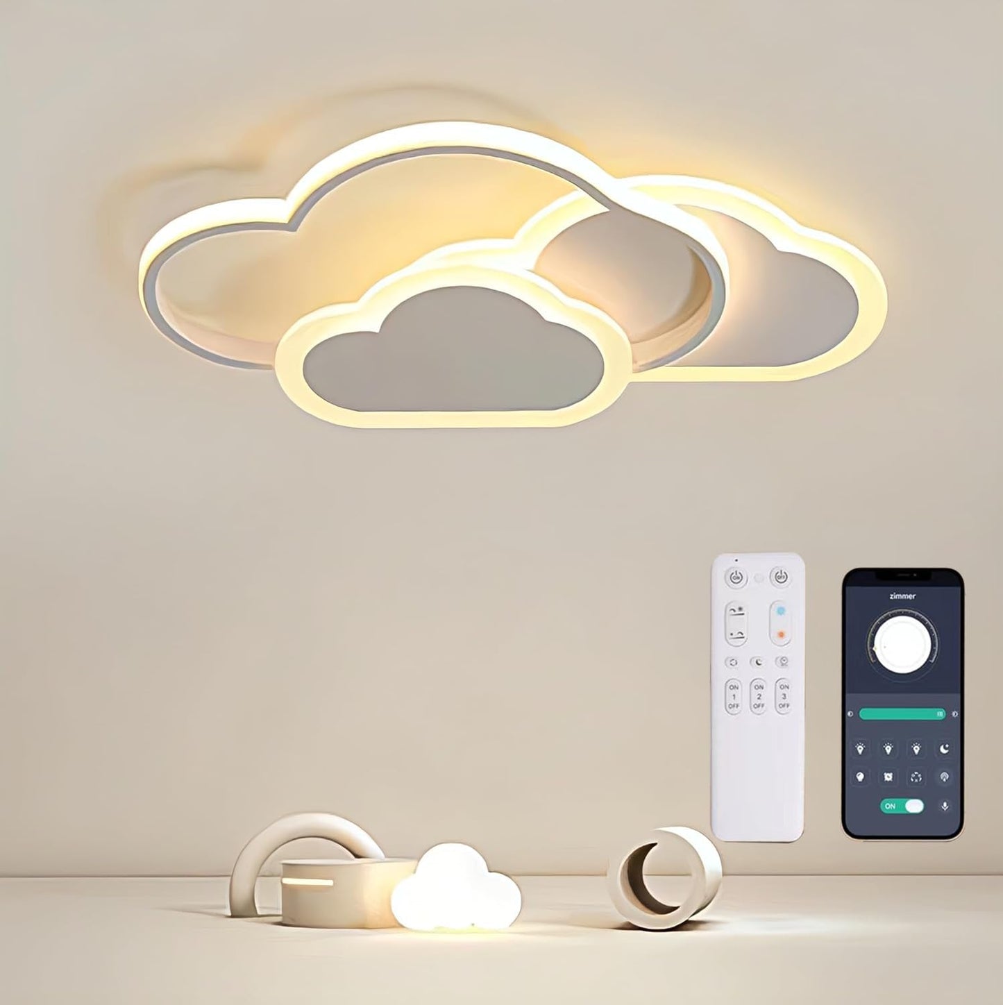 BLMYL LED Ceiling Light Kids Room 52CM Lamp, Ceiling Light Kids Room Dimmable Cloud Light with Remote Control 3000K-6000K, 42W Ceiling Light for Living Room, Bedroom