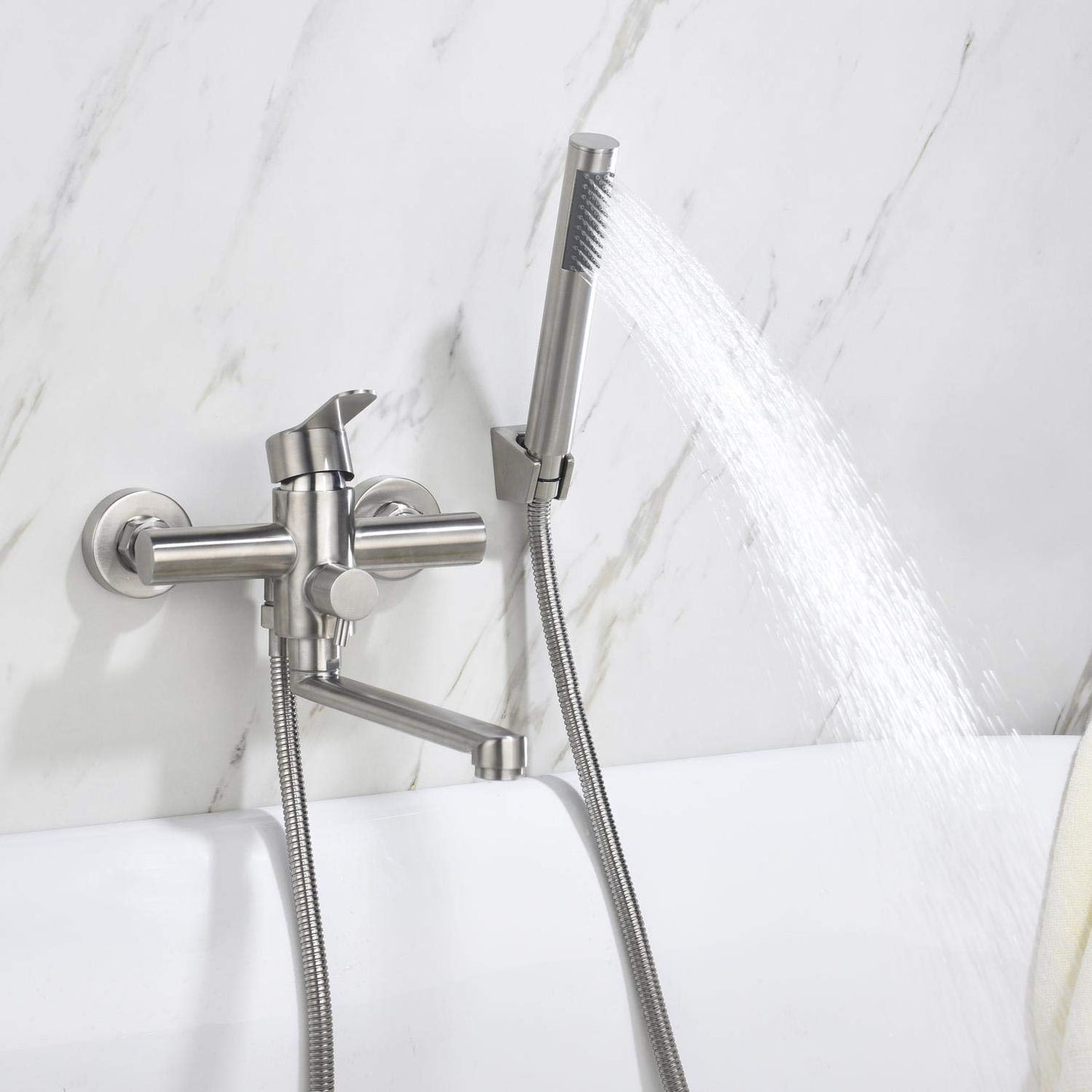 HomeLava bathtub faucet with handheld shower bathtub faucet surface mounted single lever mixer for wall mounting brushed stainless steel tub valve with diverter single lever faucet mixer with 1.5m shower hose