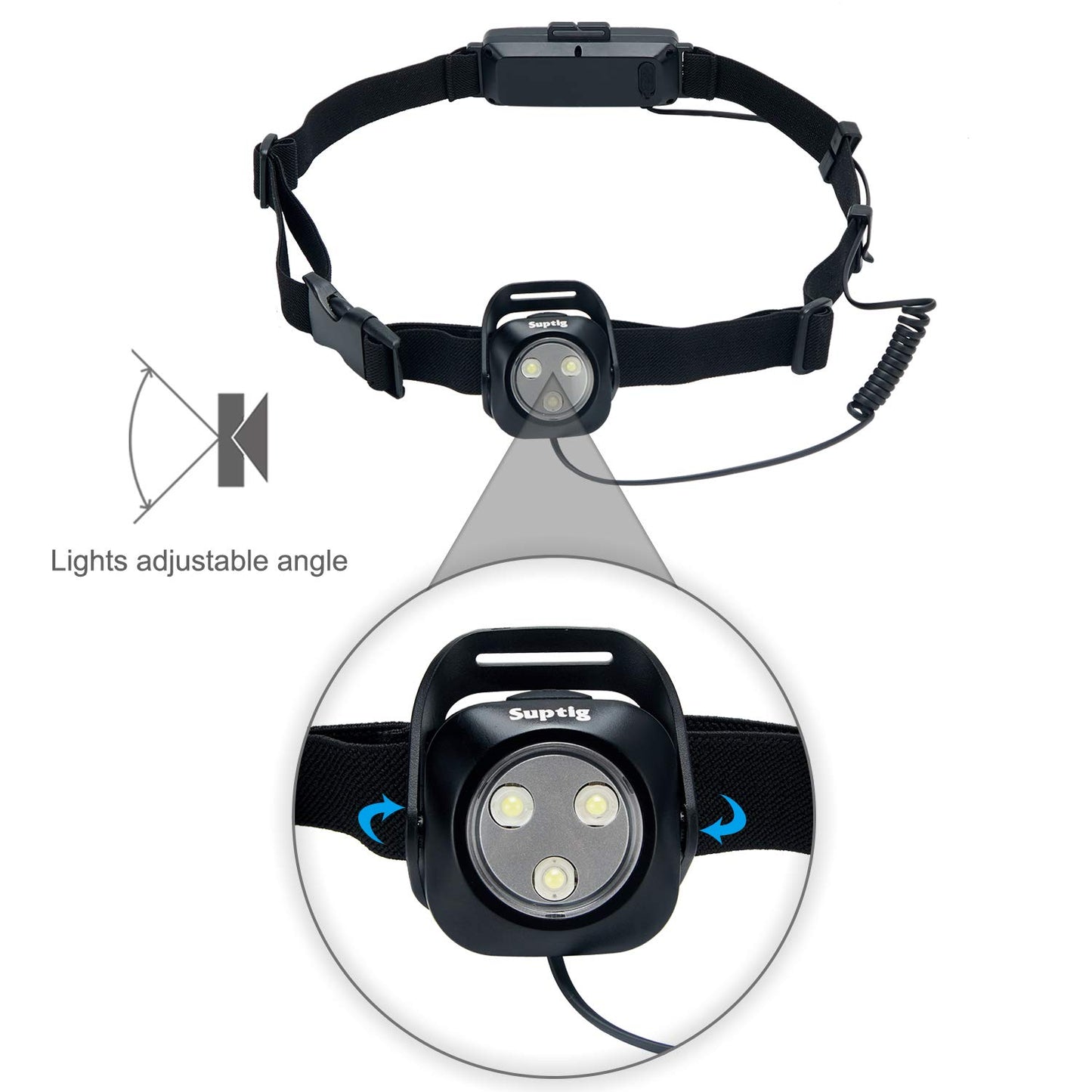 Suptig chest light, waist light, running belt light for camping, hiking, running, jogging, walking, outdoor adventures IP64 waterproof built-in 2600mAh rechargeable lithium battery (black)