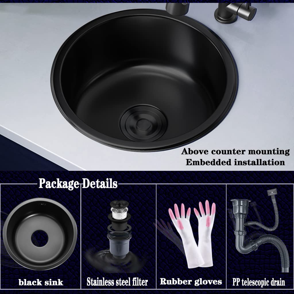 Black Round Washbasin Kitchen Renovation Basin Round Single Washbasin Small Washbasin Round Basin for Bathroom Vegetable and Dishwashing Sink Washing 1 Basin