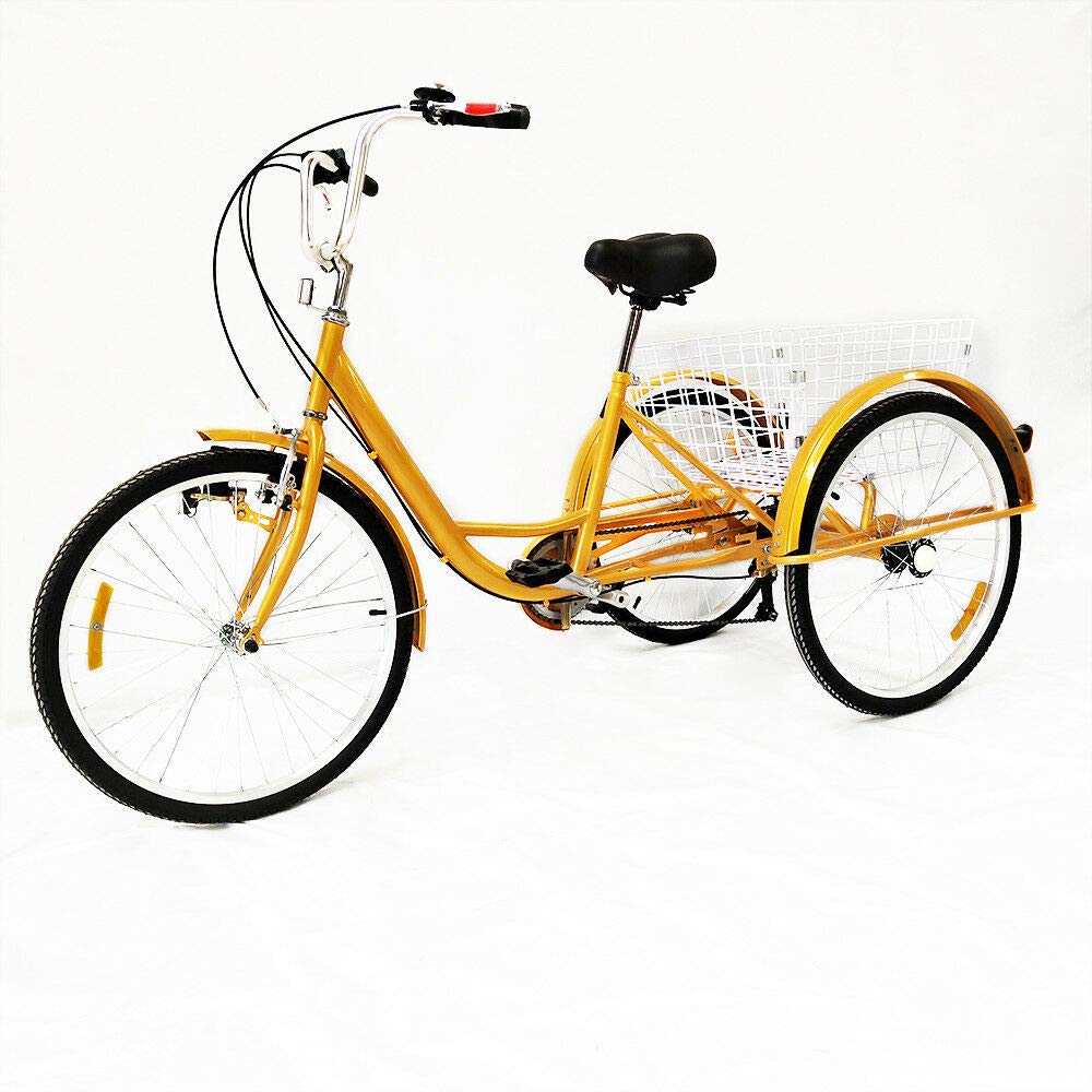 MINUS ONE adult tricycle Bicycle with 3 wheels Seniors' bike Cargo bike 24" 6-speed gear shift (yellow with lights)