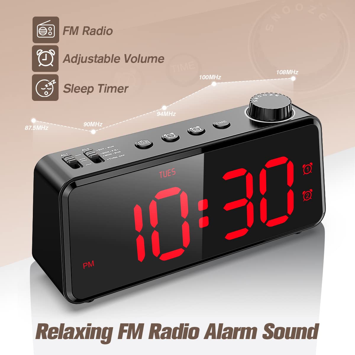 ANJANK Digital Alarm Clock with Radio | Dimmable LED Display | AC Powered with Battery Backup | Dual Alarm with Weekday or Weekend | USB Charging Port | Easy-to-read red numbers for seniors