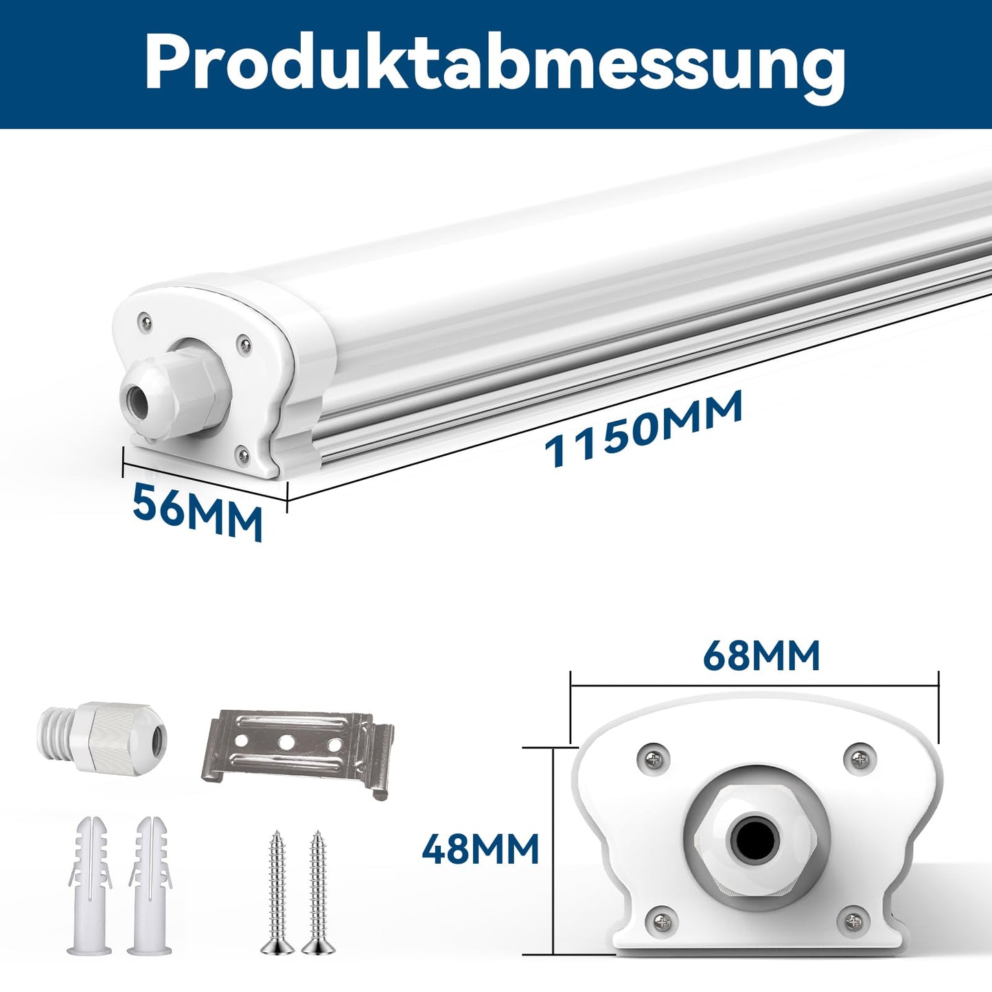 JESLED - 6 pack LED damp proof luminaire 120cm IP65-30W 5200 Lumen - 4000K neutral white - Linkable - Basement light, wet room light - Damp proof batten light