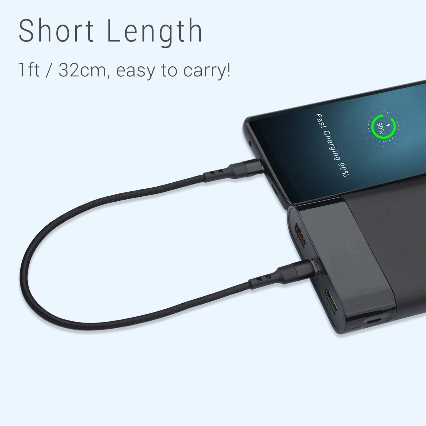 30cm USB C to USB C Cable, 3-Pack 12 inch 20V 3A Type C PD Fast Charging Cable Compatible with Samsung Galaxy S20/S9 Ultra Note 20, Pixel 4/3 XL.
