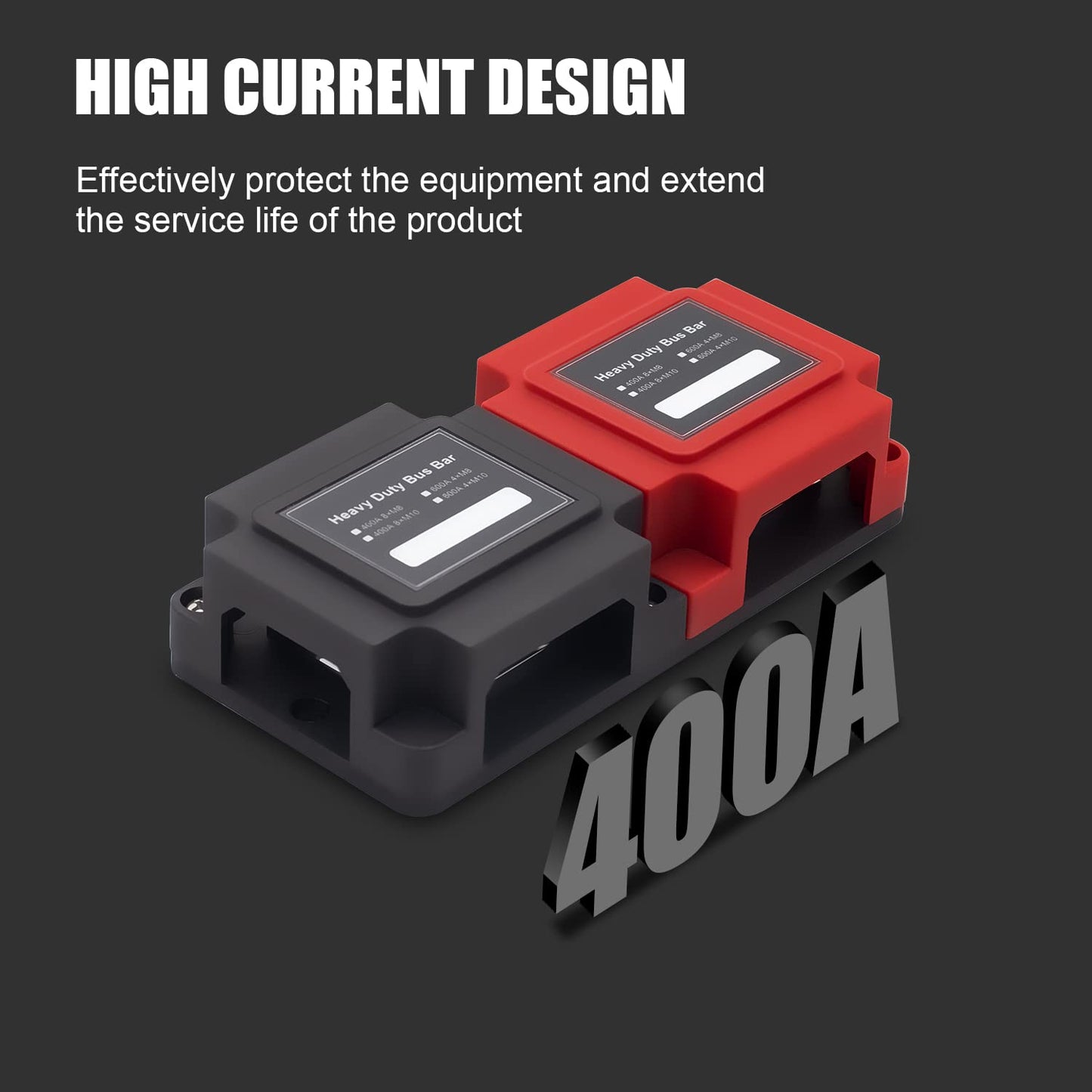 STANEW 400A Bus Bar Box Fuse Block Holder Copper-Made Heavy Duty Module Suitable 12V-48V DC, 8 x M10 (3/8 Inch) for solar-powered RVs, busbar clamps Black+Red Cover