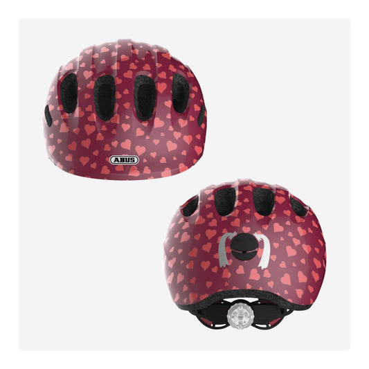 ABUS Children's Helmet Smiley 2.0 - Sturdy bike helmet for girls and boys - Red with heart pattern, size S