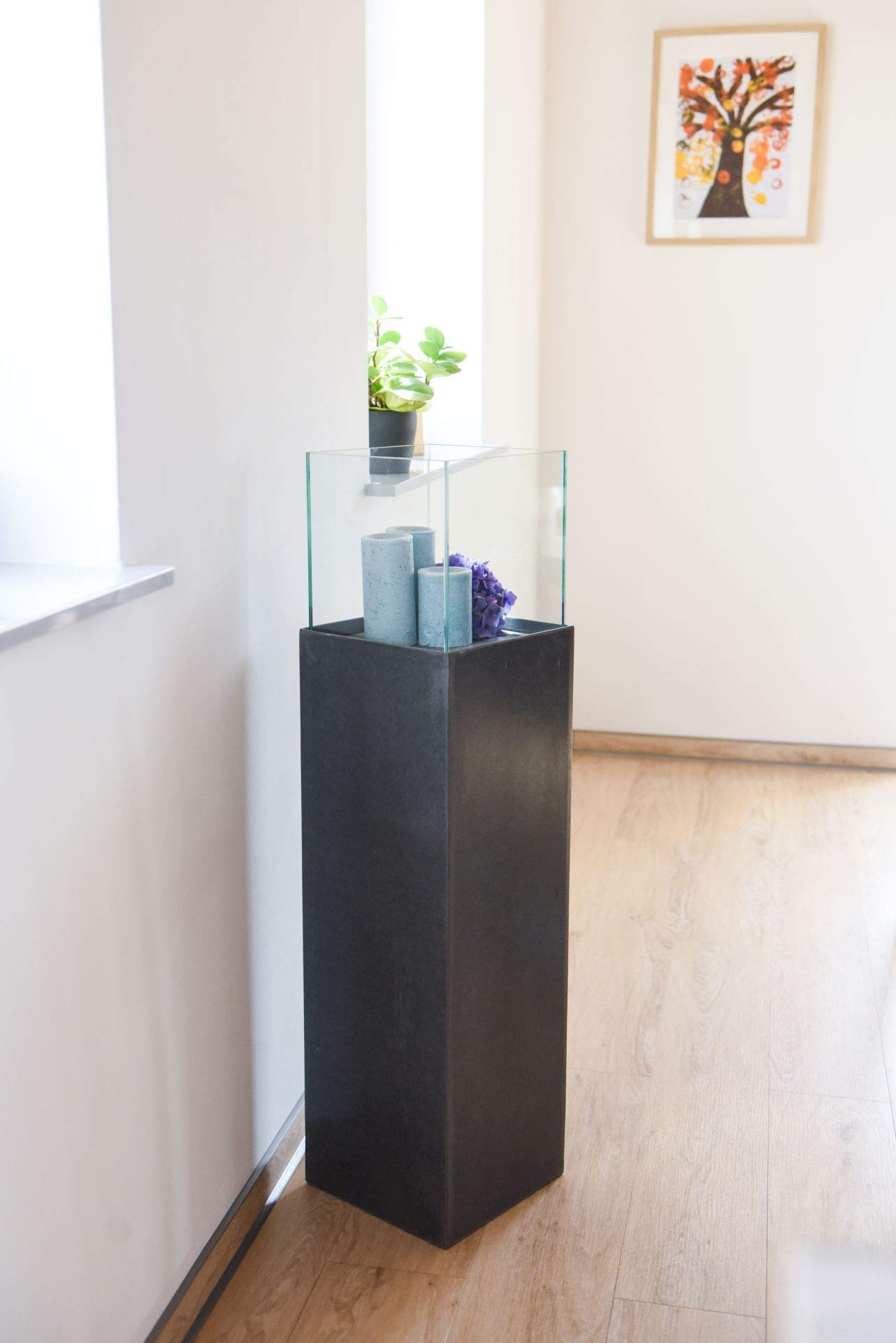 VIVANNO Windlight Column 100 cm Candle Holder in Concrete Look Anthracite, Decorative Lantern with Glass Insert