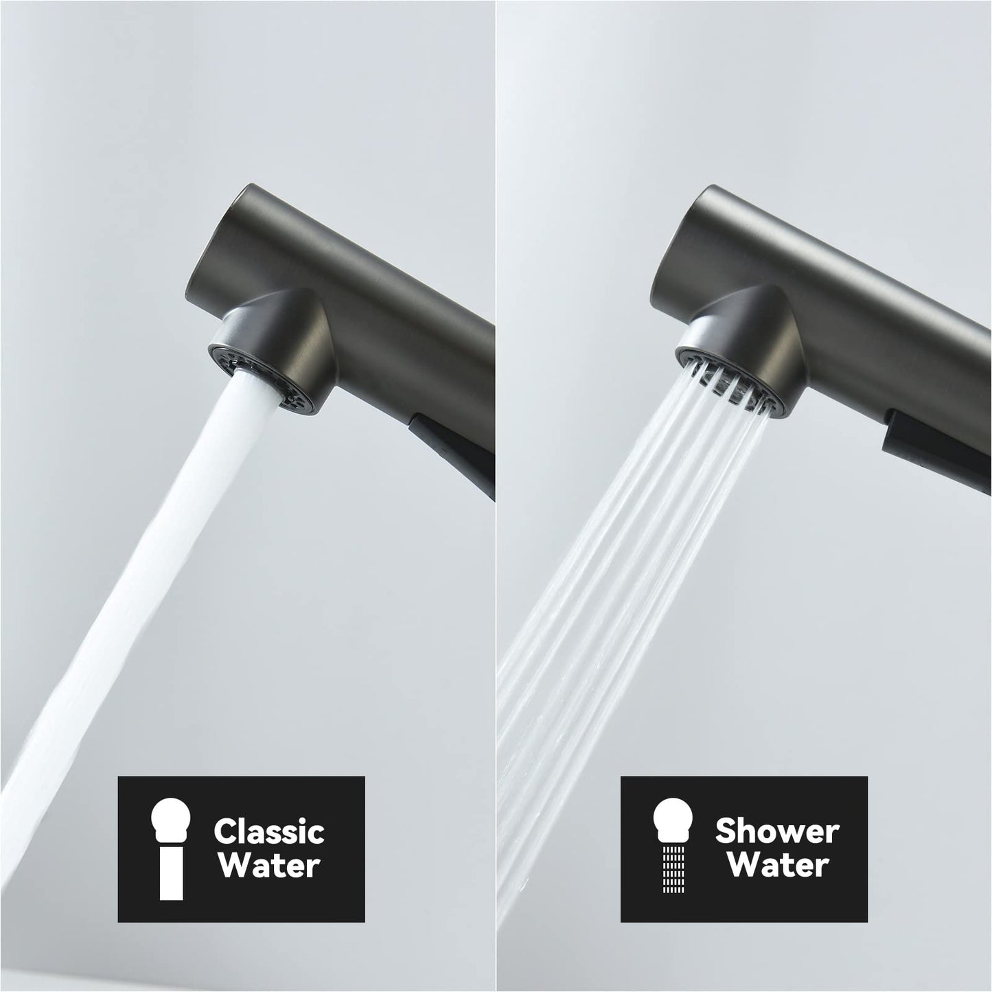 Kitchen faucet with pull-out spray, CECIPA high-pressure kitchen tap, kitchen mixer with 2 spray modes, single handle sink tap in brushed stainless steel, 360° swivel, gray black.