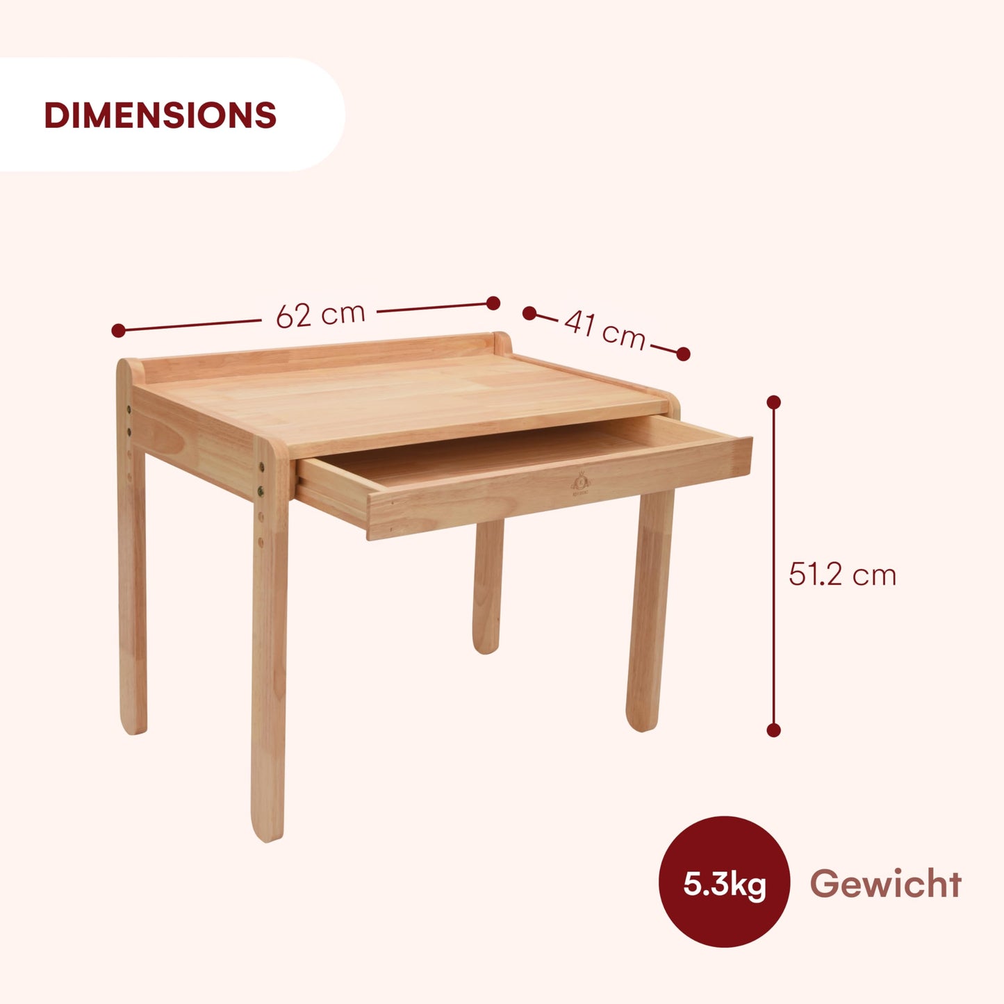 Livonir Kids Table Chair Set - Natural Wood Desk, Children's Desk and Chair Set for Home and School, Kids Bedroom Furniture - Pink & Natural Brown, swivel chair Kids