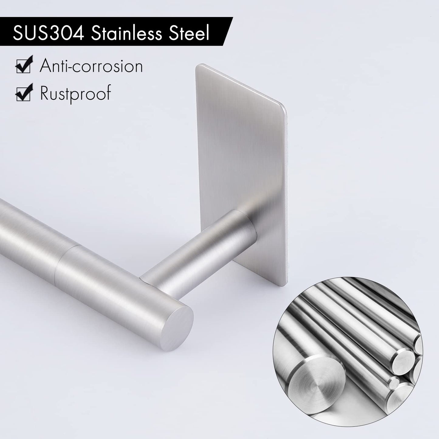 KES Towel Holder Without Drilling 60CM Towel Bar Stainless Steel SUS304 Self Adhesive Towel Rack Bathroom Brushed, BTH7300S60-2