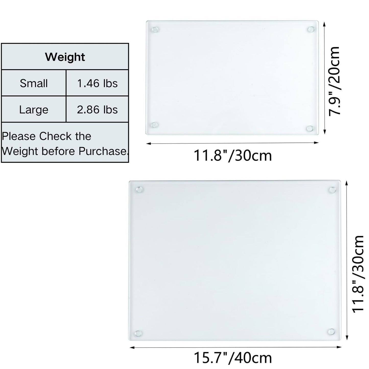 Hacaroa 4-Piece Tempered Glass Cutting Board Set with Rubber Feet, Rectangular Non-Slip Cutting Board, Durable Clear Glass Tray for Kitchen Countertop, Table, 2 Sizes