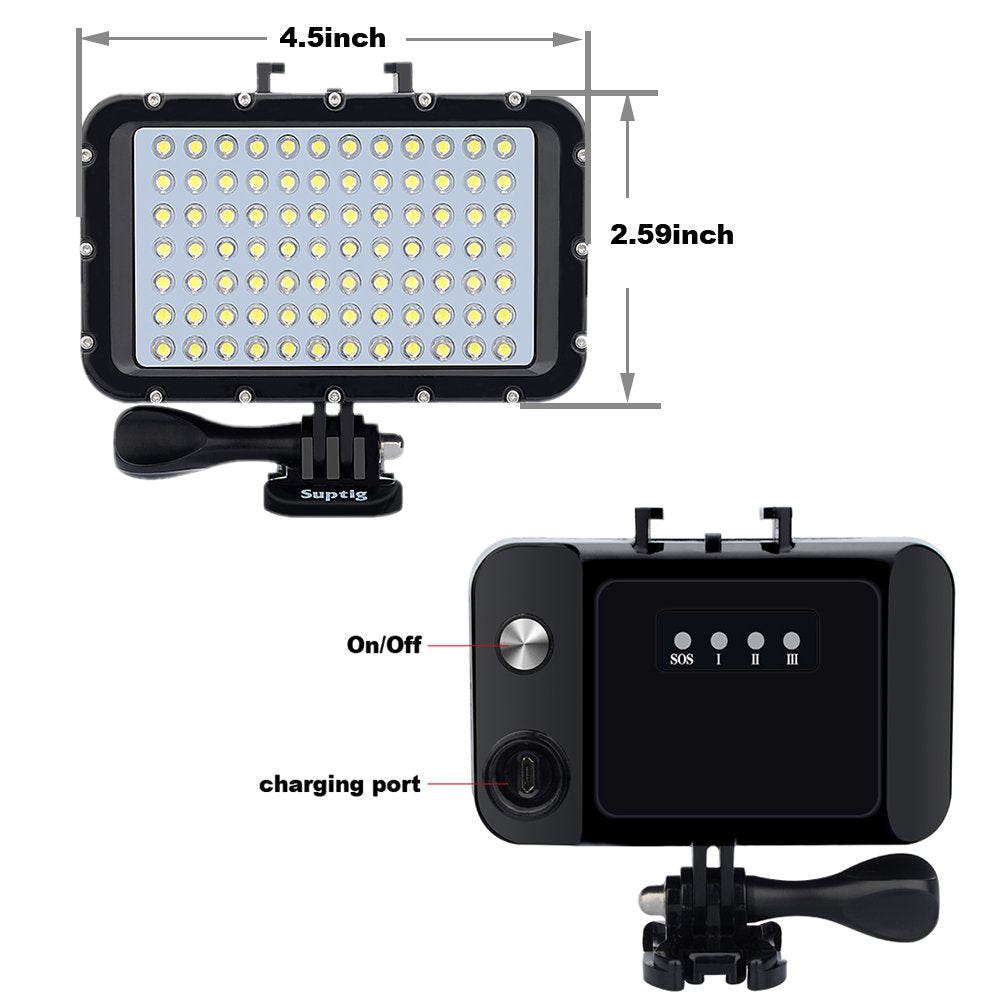 Underwater video light, waterproof lamp, dive light, 84 LEDs, waterproof up to 50m, compatible with DSLR cameras Gopro Canon, Nikon, Pentax, Panasonic, Sony, Samsung