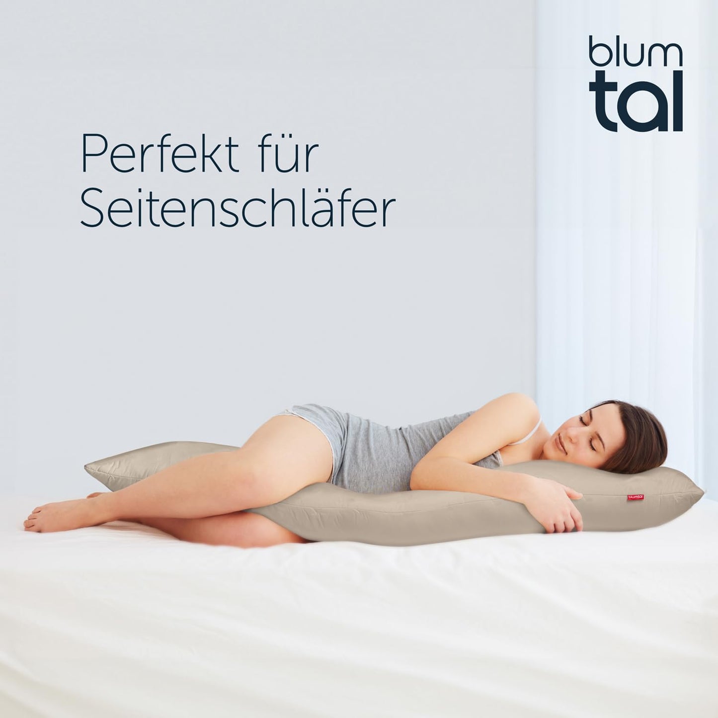 Blumtal side sleeper pillow with cover 40 x 145 cm - Oeko-TEX certified positioning pillow for adults - Long pillow with adjustable filling - Comfort pillow - Side sleeper sleeping pillow