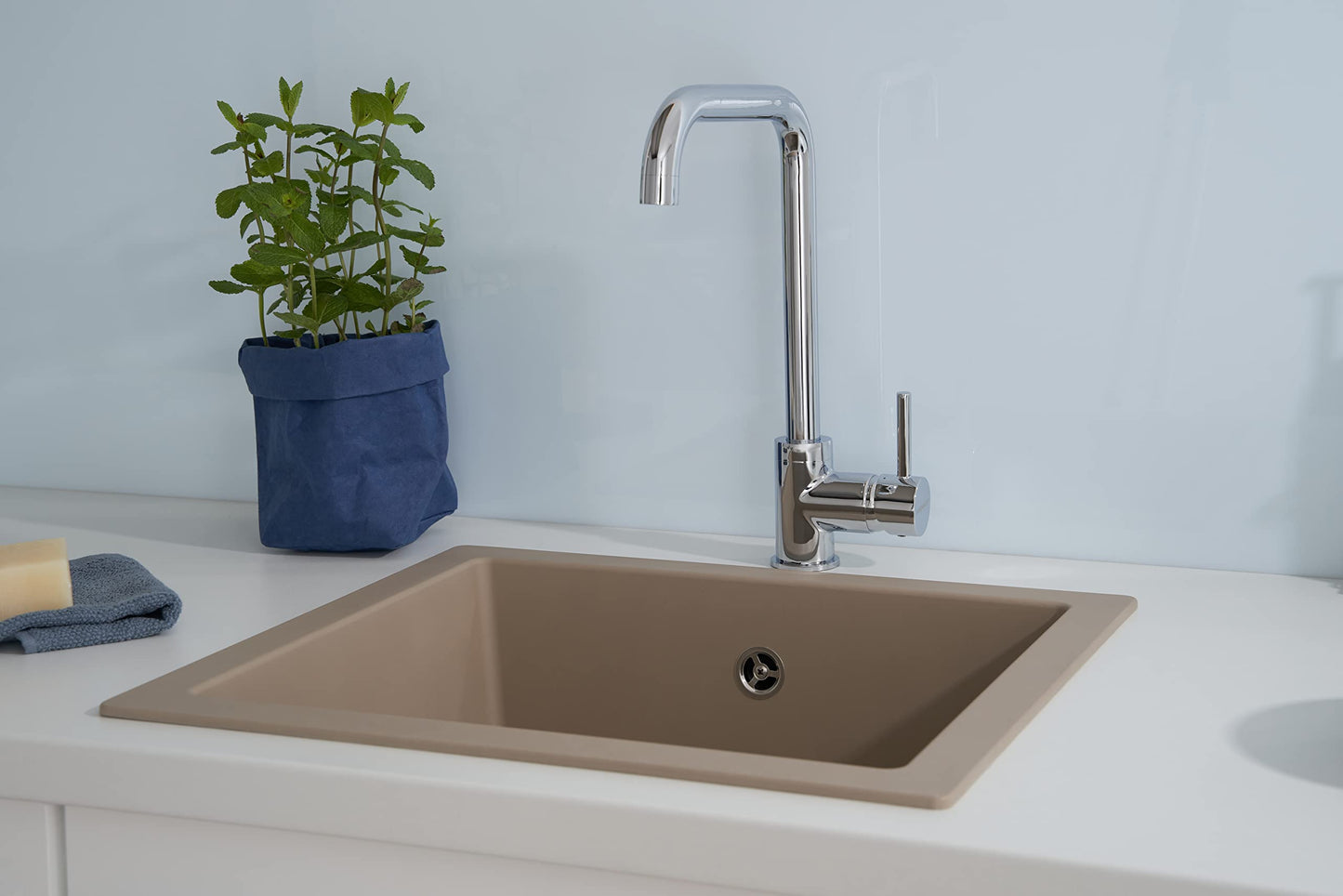Respekta Ohio mineral sink in sand beige / 1 basin inset sink in 50 x 44 cm / sink suitable for base cabinets from 50 cm width