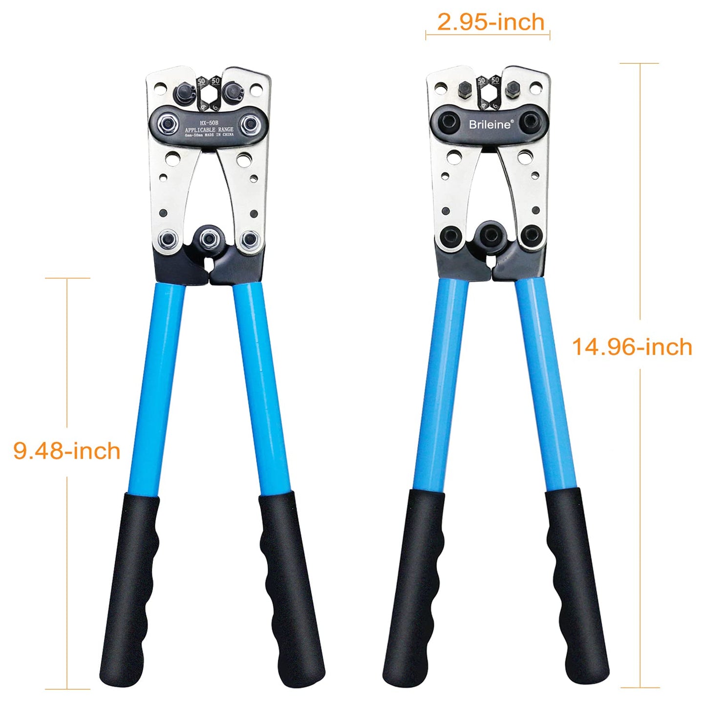 Brileine Battery Cable Lug Crimping Tool Large 10-1/0 AWG with 8 Sizes 60 Pieces Copper Ring Terminals - Crimping Tool Battery Cable Set
