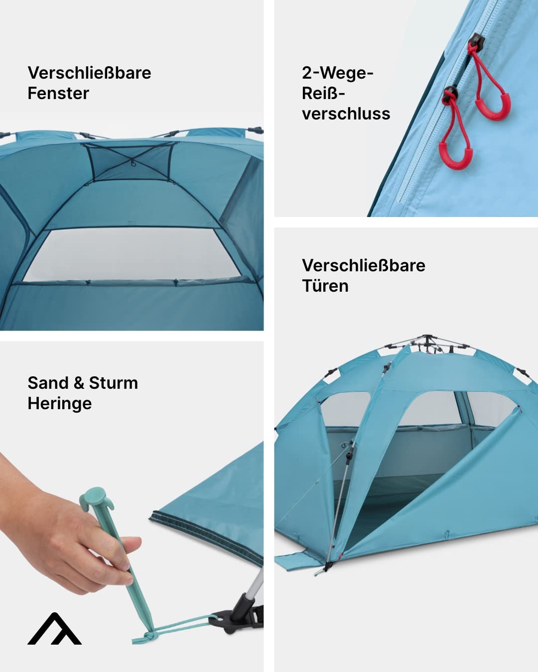 qeedo Quick Palm Beach Shelter with UV protection (UV80) & compact pack size - Lightweight, easy-to-set-up beach tent (Quick-Up System) provides sun protection & wind protection at the beach, especially for children.