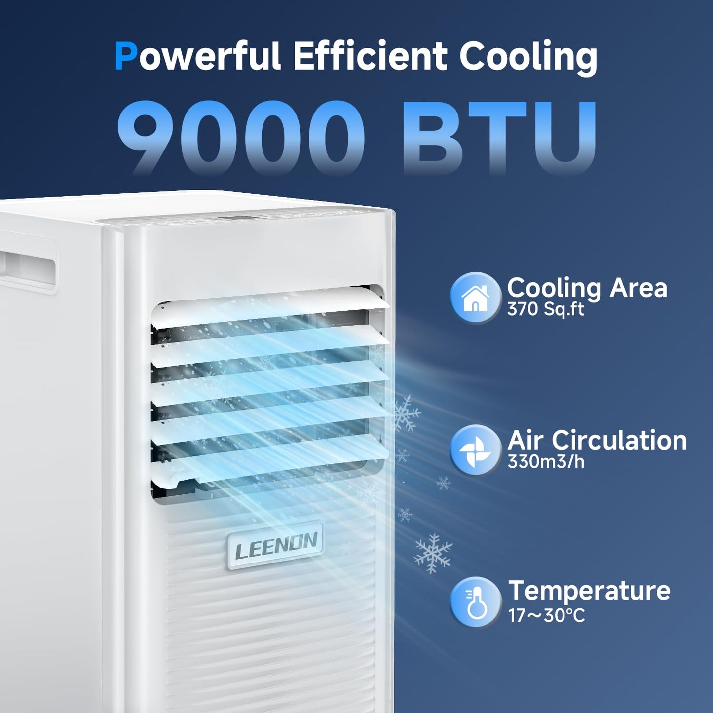 Air conditioner Mobile 9000 BTU, LEENON Mobile air conditioner 4 in 1 Cooling Dehumidifying Fan & Sleep Mode, 2.6KW Portable air conditioner with exhaust hose, Remote control/24h timer for home office up to 35 m².