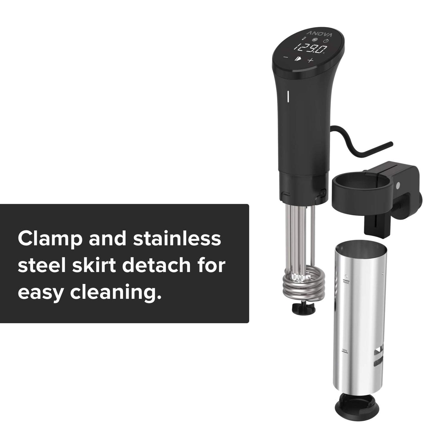 Anova Precision Cooker 2.0 AN500-EU00, Sous Vide Cooker, WiFi, 100 watts, includes Type-C plug for EU use, Bluetooth, Anova App, Black and Silver.
