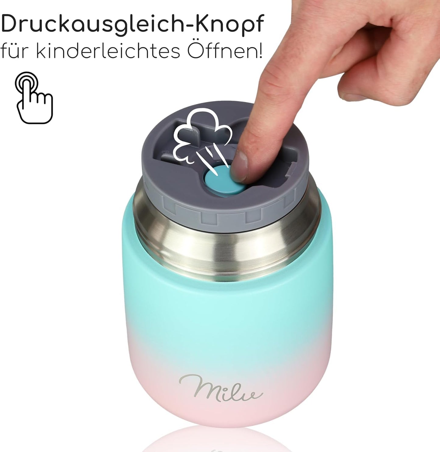 Milu® 800ml Stainless Steel Thermos Food Container, Thermo Lunchbox, Soup Container to-go, Thermal Box for keeping soup, baby food warm, meal container, portable baby food warmer, Mint Pink 800ml