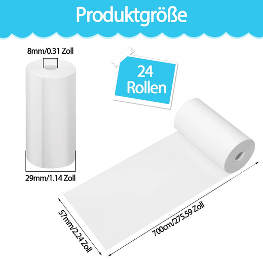 57 x 30mm thermal paper children's camera, 24 rolls of thermal paper 75 g/m² for thermal printers, receipt rolls, cash register rolls for instant cameras, ATMs, credit card readers.