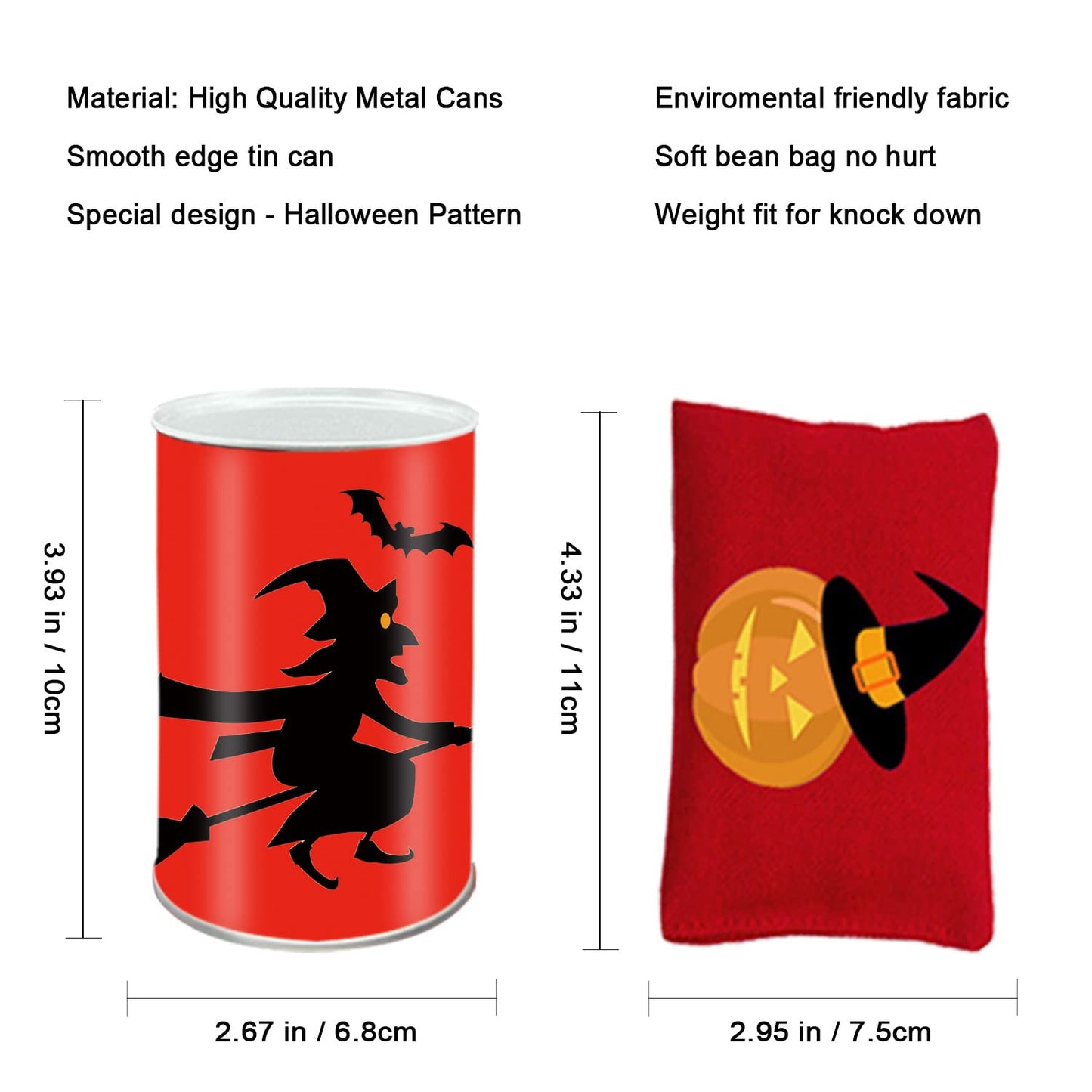 Ulifeme Kids Can Toss, can throwing game for children's birthdays & parties, Can Toss game gift with 10pcs Halloween-themed cans & 3pcs tossing bags set for kids & adults outdoor games.