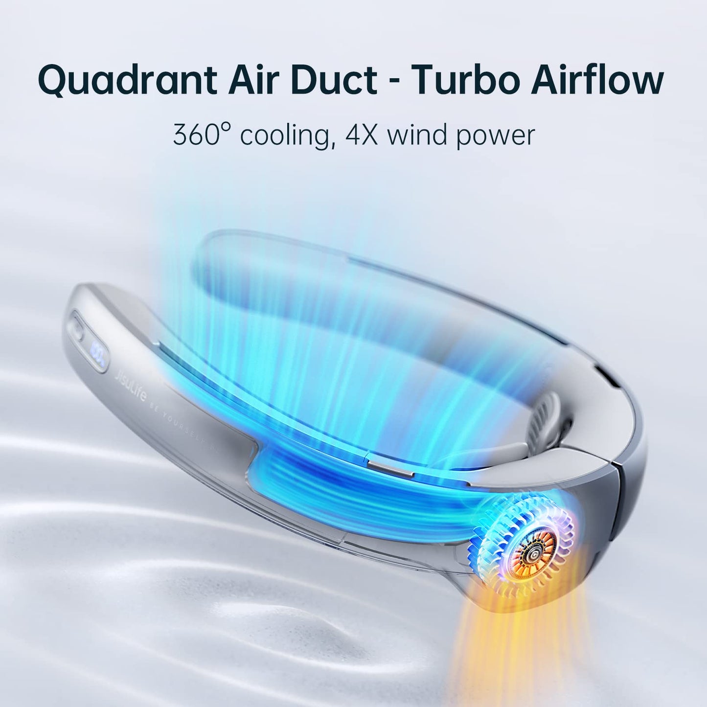 JISULIFE Portable Neck Fan Pro, 100 speeds, bladeless fan, portable, stepless button, LED display, rechargeable personal 5000 mAh - Gray