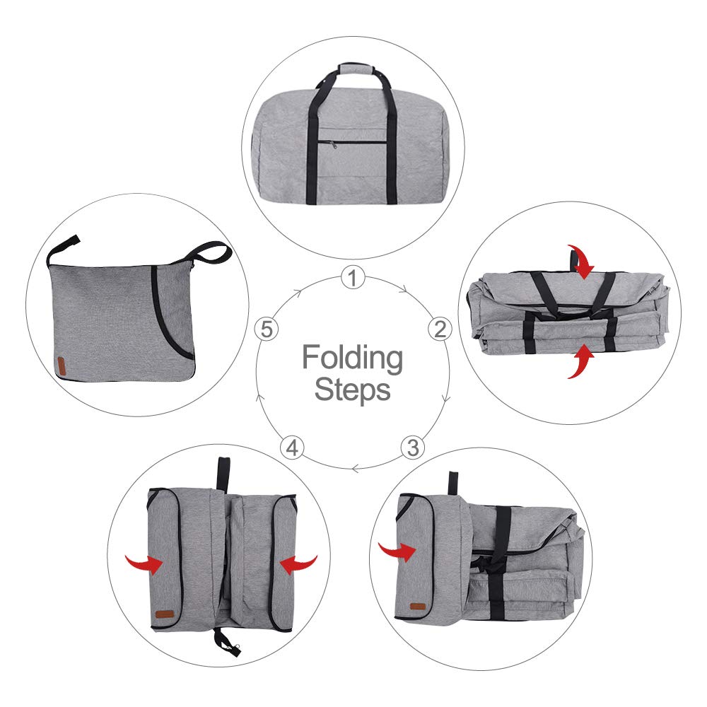 Vogshow Foldable Travel Duffel Bag, Weekender Overnight Bag Waterproof Duffle with Shoe Compartment for Men and Women (Gray, 80L)