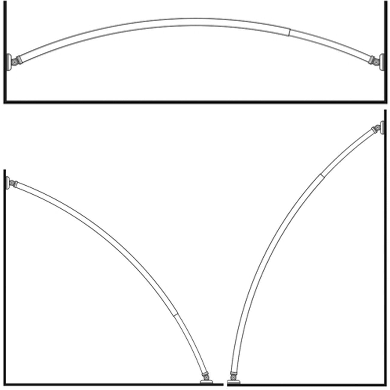 ALUMINUM EXTENDABLE Oval Corner Rod + 2 Sloped Wall Adapters Arch Rod Chrome Rod/Between two walls Adjustable length from 118 to 190 cm/Symmetric angles or oval