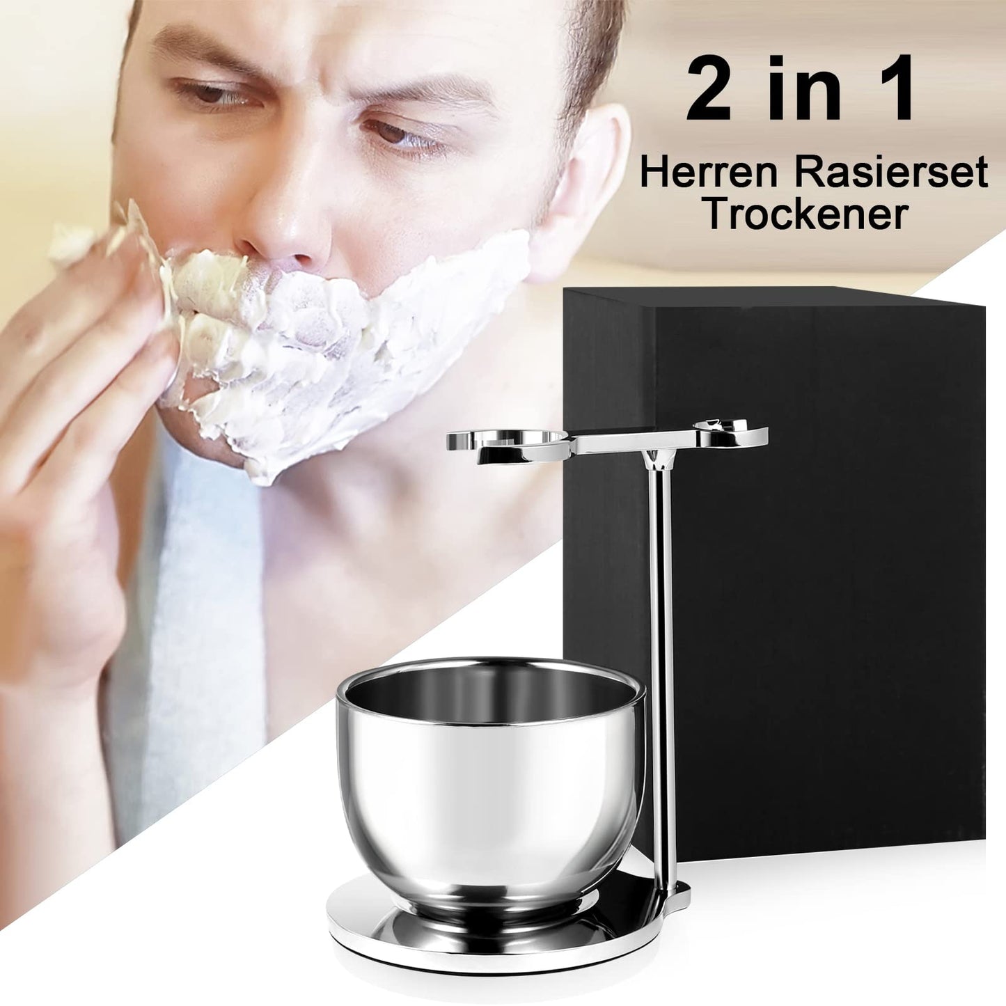 GRUTTI 2 in 1 shaving set for men - safety razor stand and stainless steel shaving bowl - holder and bowl set, perfect Father's Day gifts for men, fathers, friends