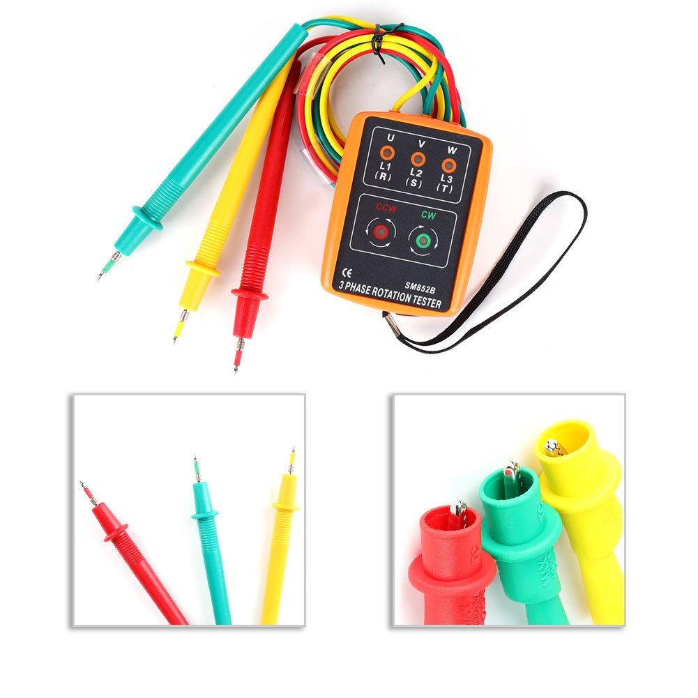 3 Phase Rotation Tester, SM-852B 60V~600V AC Sequence Order Display Tester 20Hz-400Hz, AC Sequence Display