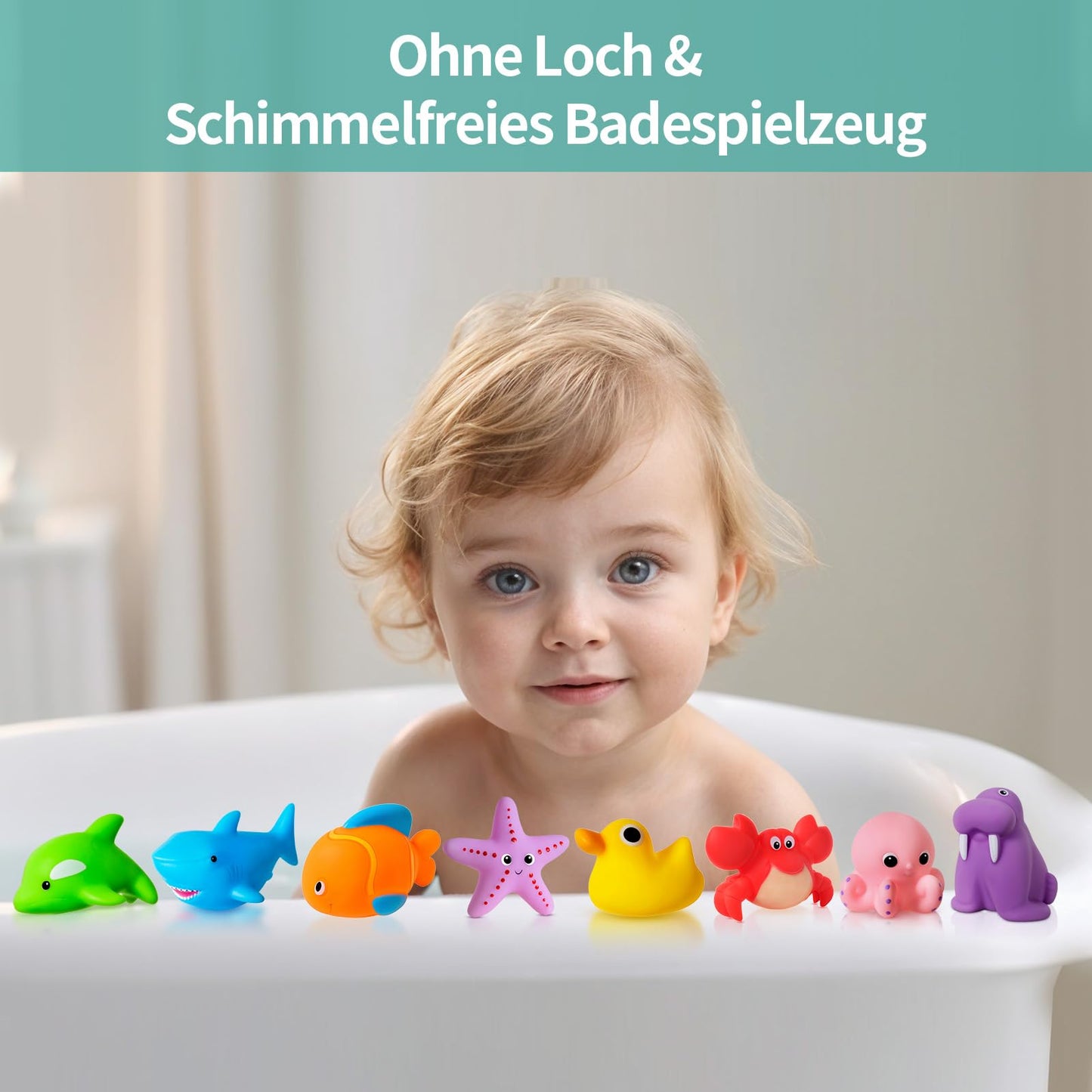 Holeless - Bath Toy for Babies 1 2 3 4 Years Old, Water Toy for Kids Bathtub Pool Swimming Pool Toys (Mold-Free 9 Pieces)