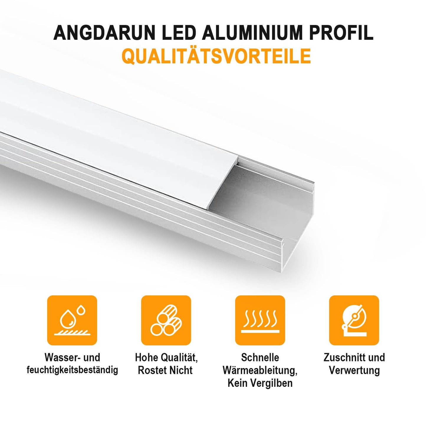 Angdarun LED Profile Aluminum 6 Pack, LED Profile for Width up to 16mm Stripe/Strip, Aluminum Profile 1m/3.3ft for LED Channel