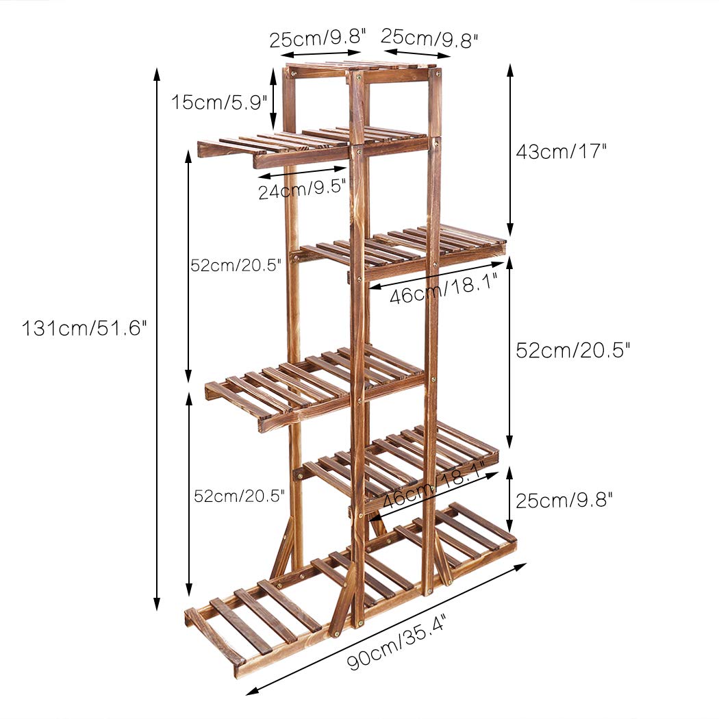 Outdoor flower stand, solid wood flower shelf with 6 levels. Plant ladder multi-storey, 90 x 131 x 25cm.