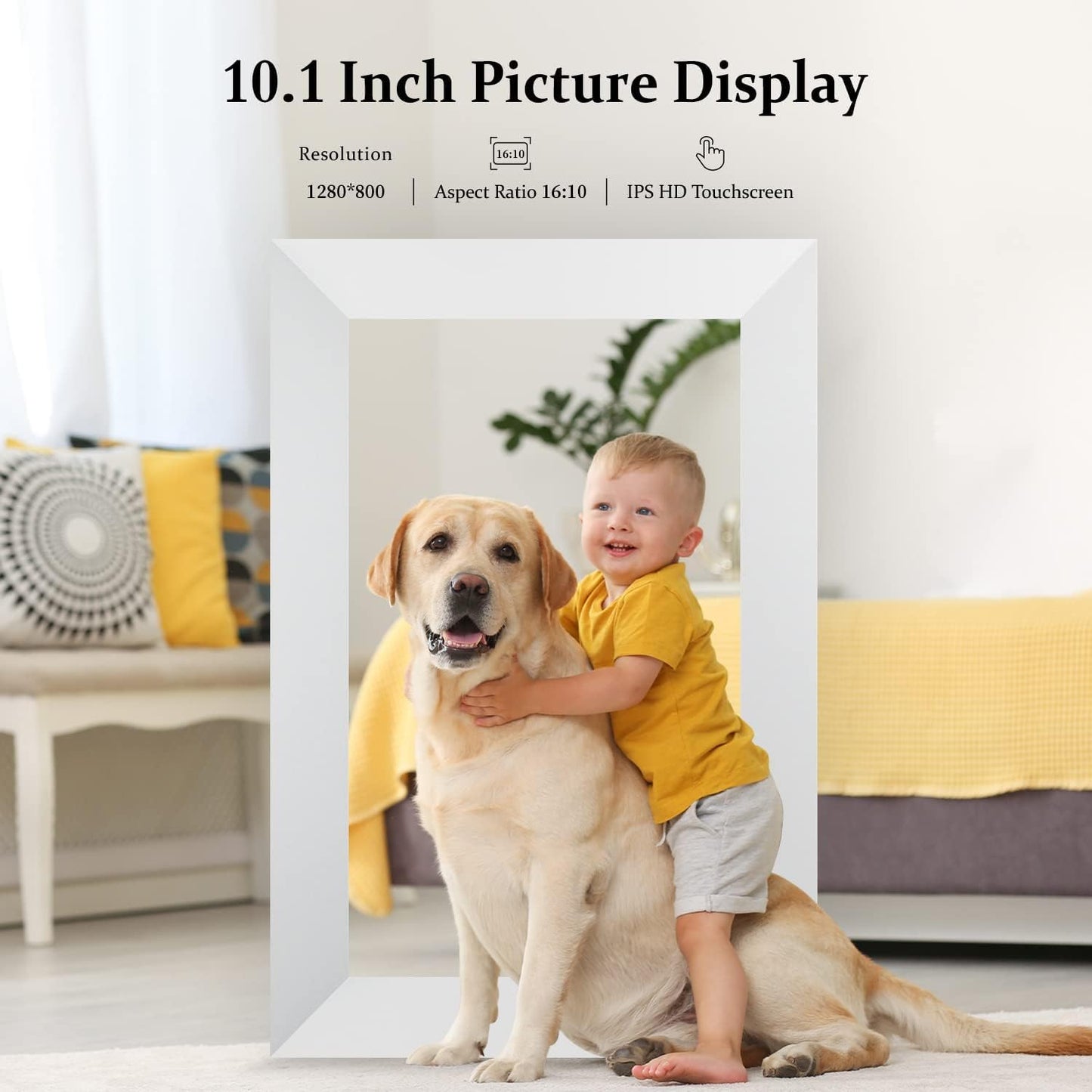AEEZO 32GB 10.1 inch WiFi Digital Picture Frame, 1280x800 HD IPS Touchscreen, Supports SD card, Automatic rotation, Easy setup for sharing photos and videos.