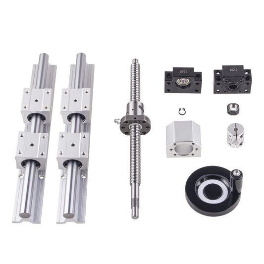 CNCYEAH Linear guide 2 set SBR16-1200 MM linear guide rails and 1 set ball screw SFU1605-1200 MM with manual handwheel BK12/BF12 CNC rail set guide rail for 3D printers CNC