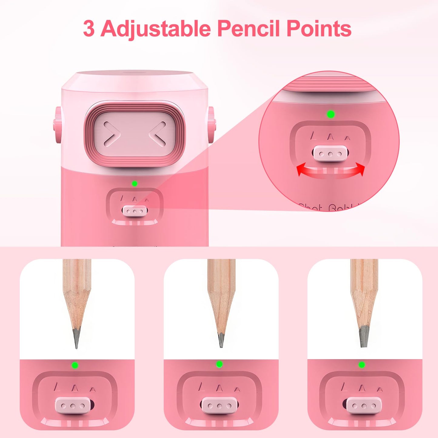 Comius Sharp Fully Automatic Electric Pencil Sharpener, Rechargeable Auto-Stop Sharpener for 6.5-8mm Pencils & Colored Pencils, Portable and Safe for Kids, Home, Office, School (Pink)