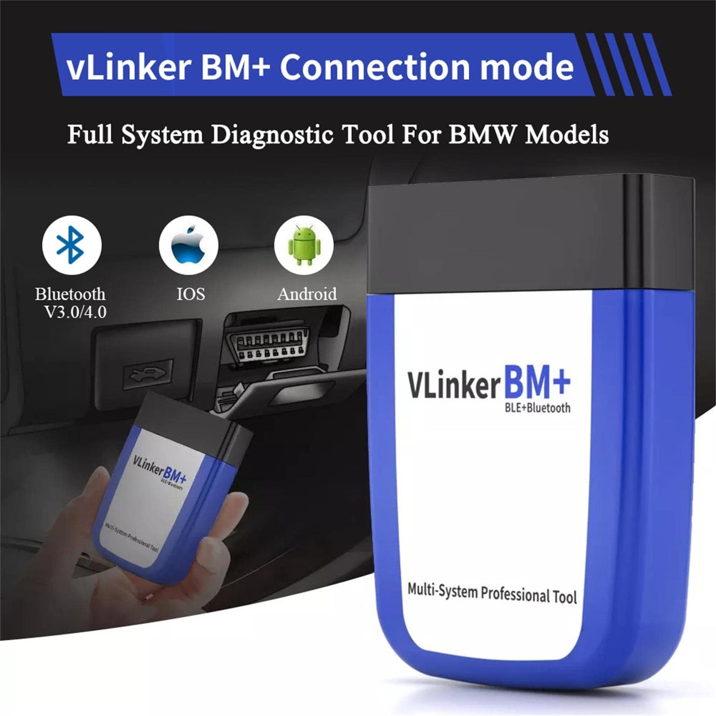 vLinker BM+ OBD2 Bluetooth Diagnostic Scan Tool, OBDII Auto Scanner for iOS, Android, and Windows - Made for BimmerCode.