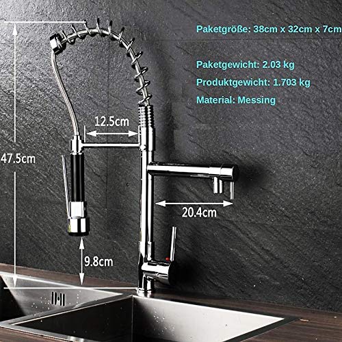 Professional kitchen sink mixer tap with shower spray, spiral spring, and extendable hose in gloss/chrome finish.