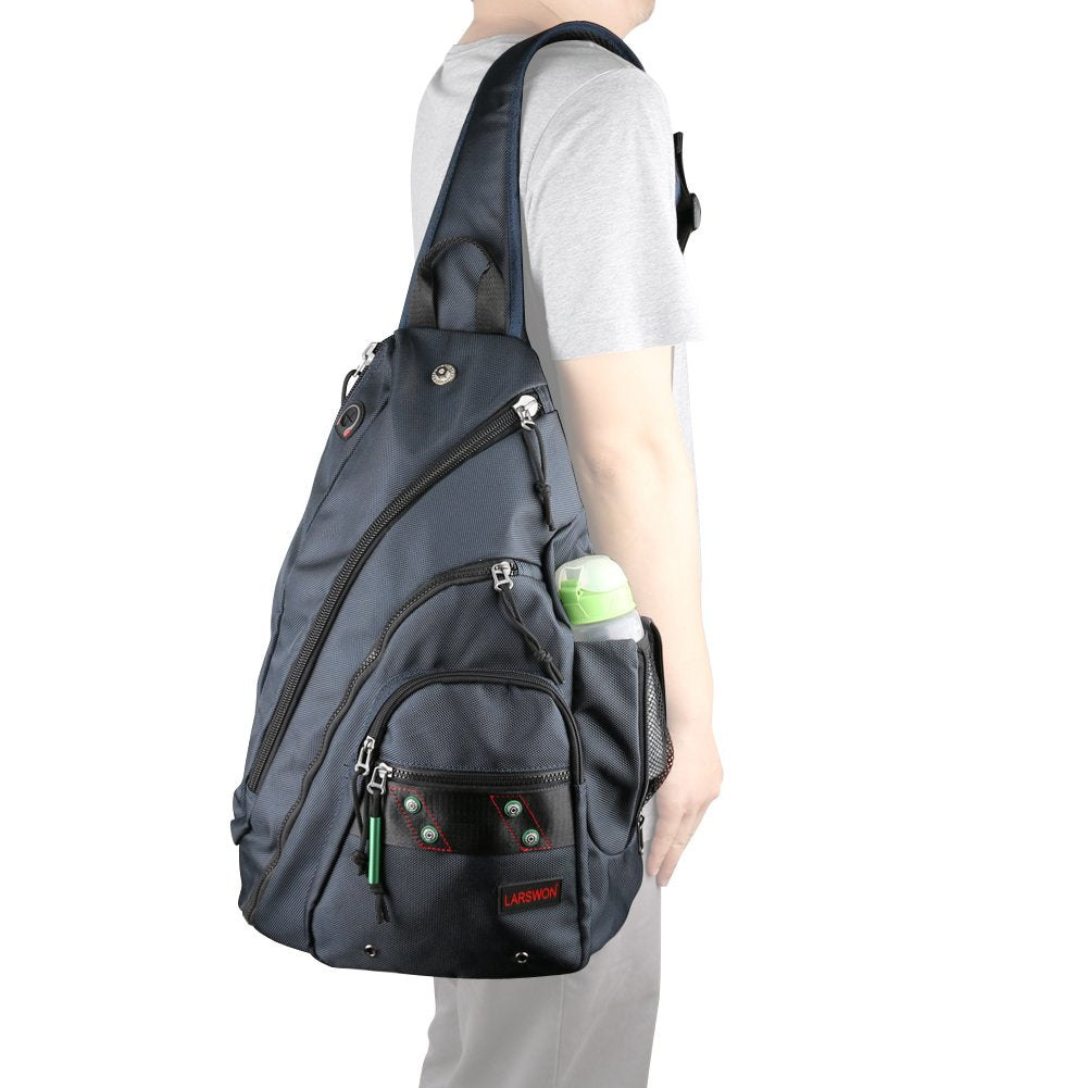 Larswon laptop sling backpack, shoulder bag 12 13 14 inch laptop tablet messenger backpack shoulder bag travel blue.