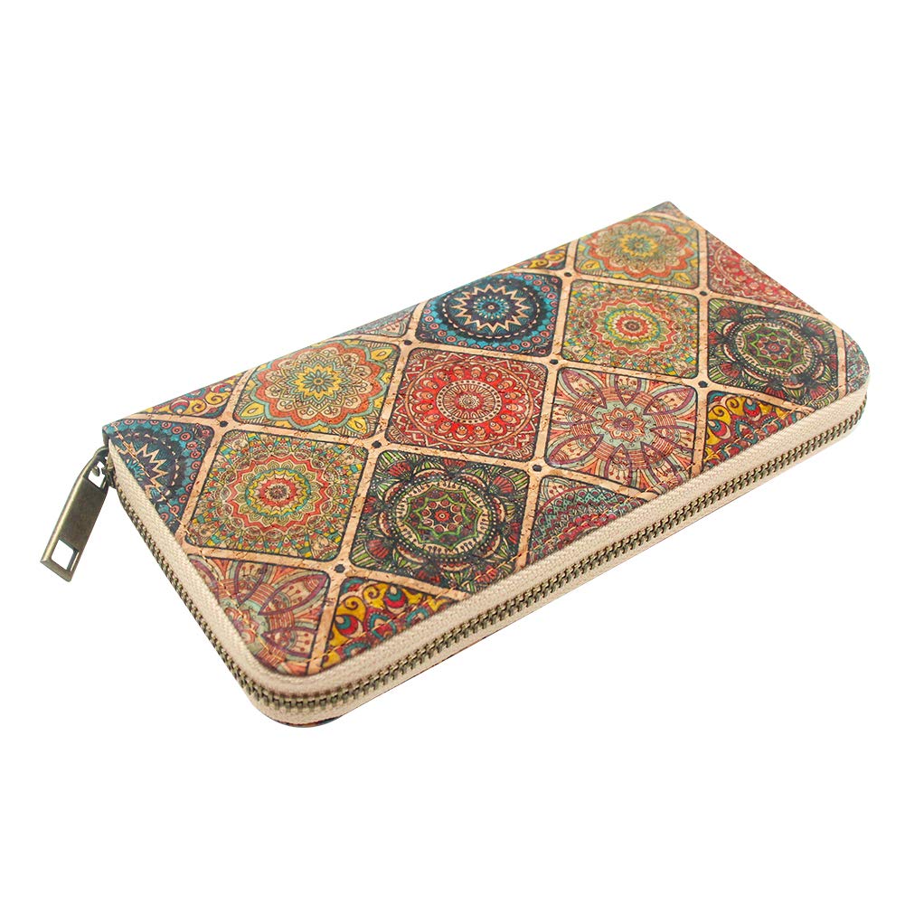 Boshiho Cork Vegan Wallet Women Purse Large Capacity Long Cork Wallet with Zipper Smartphone Clutch with Card Holder Coin Pocket Vegan Gift