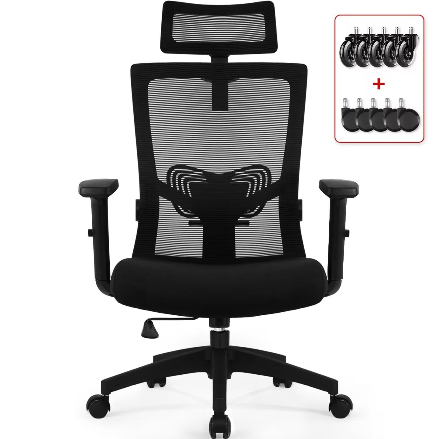 Daccormax Office Chair Ergonomic, Desk Chair with Adjustable Headrest, Armrests, Lumbar Support, Swivel Chair Tilt Function, Executive Chair made of Mesh, Back-friendly, Office Chair 150kg