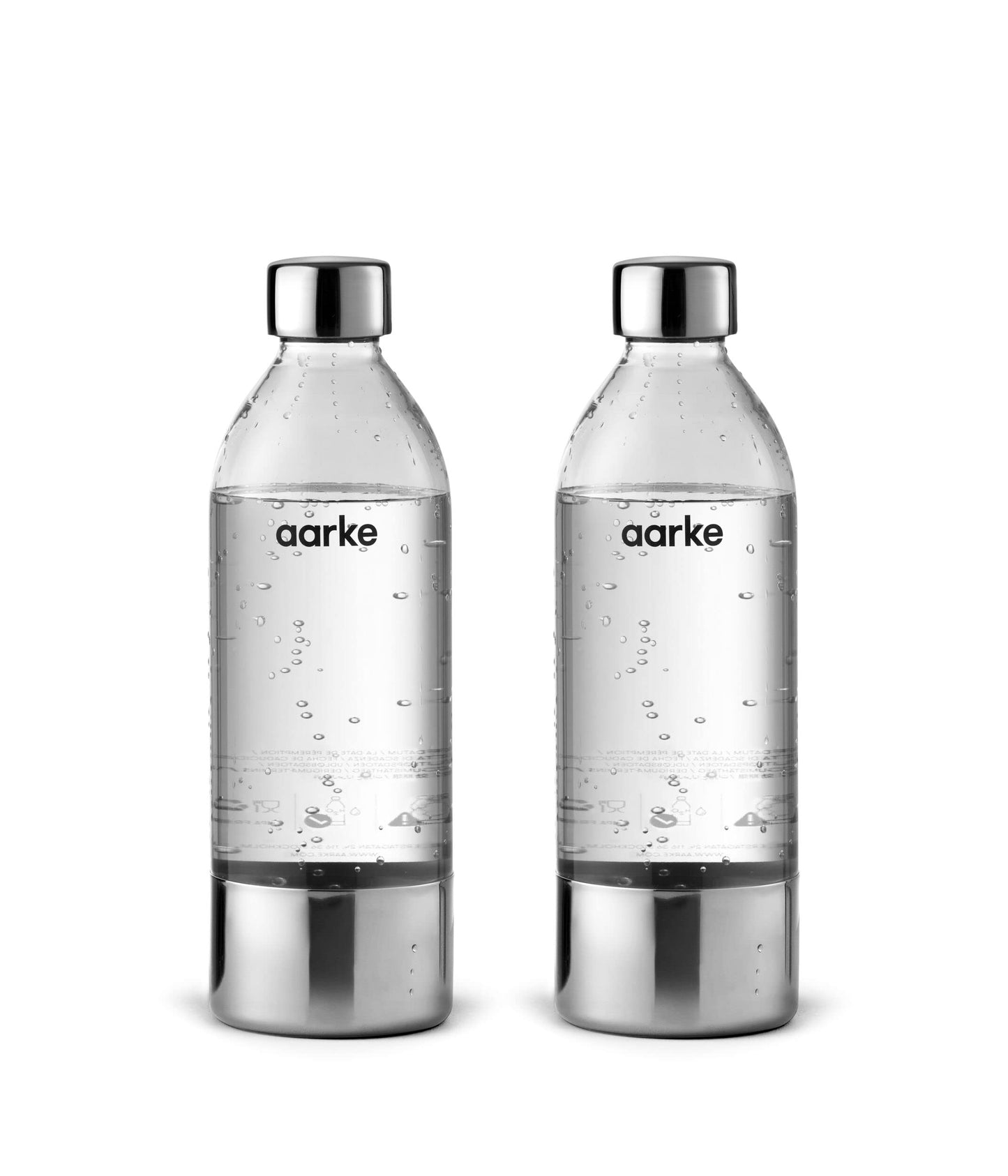 Aarke 2-Pack PET bottles for Carbonator 3 water carbonator, BPA-free with stainless steel details, 800ml, AASPB1-STEEL.