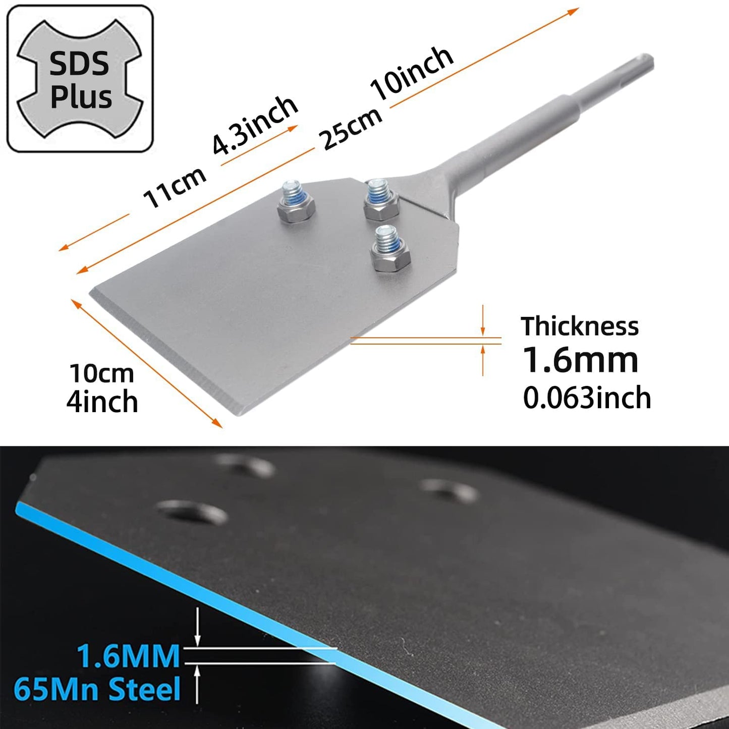 RANSENER'S SDS-Plus 250x100 mm putty chisel, floor scraper for removing floor adhesive, carpet, linoleum, tile adhesive, PVC tiles, paint