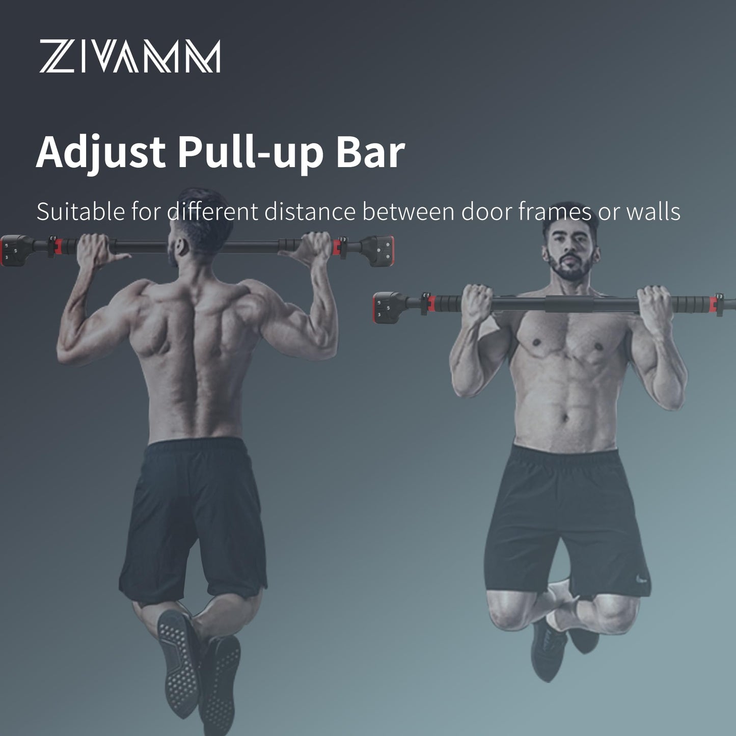 Adjustable pull-up bar for indoor use, wall-mounted with a secure non-slip grip. Adjustable from 71 to 95 cm and capable of supporting up to 200 kg.
