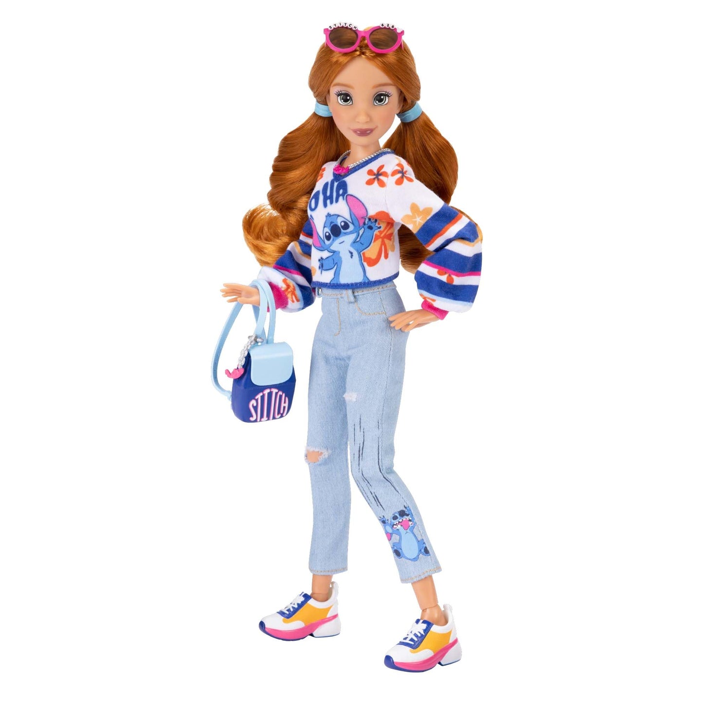 Disney ILY 4EVER Fashion Dolls feature Stitch with Red Hair. Standing at 11.5" with 13 points of articulation, they come with two complete mix-and-match outfits and a glittery Mickey ring.