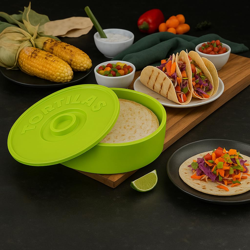 A TODA LECHE Tortilla Warmer - Mexican Tortilla holder for keeping tortillas warm - Quesadillas - Mexican Tacos - 22 cm (Green)