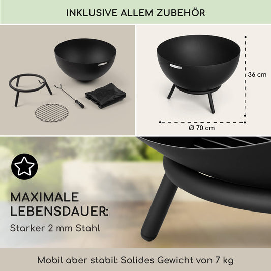 Blumfeldt Outdoor Fire Pit with 3-Leg Stand, Tilt-able Fire Bowls for Garden & Balcony, Camping, Large, Weatherproof Garden Fire Pit, 50x75x50 cm, Black