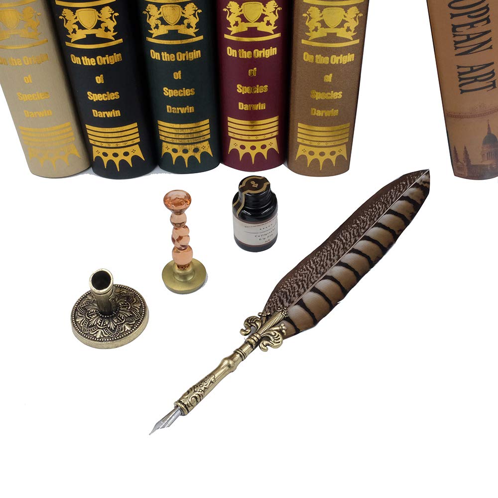GC Quill Calligraphy Pens Set, Writing Ink Set with 5 replacement tips, stamp, wax, and pen holder for art, signatures, hand lettering, decoration, gift LL-66