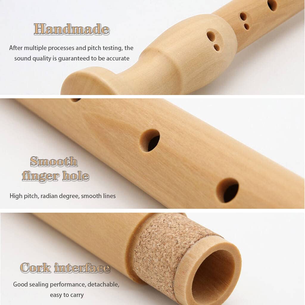 Adults' detachable alto maple block flute, 8-hole F flute for adults in the Baroque style, with storage bag and cleaning rod (Natural, Baroque F)