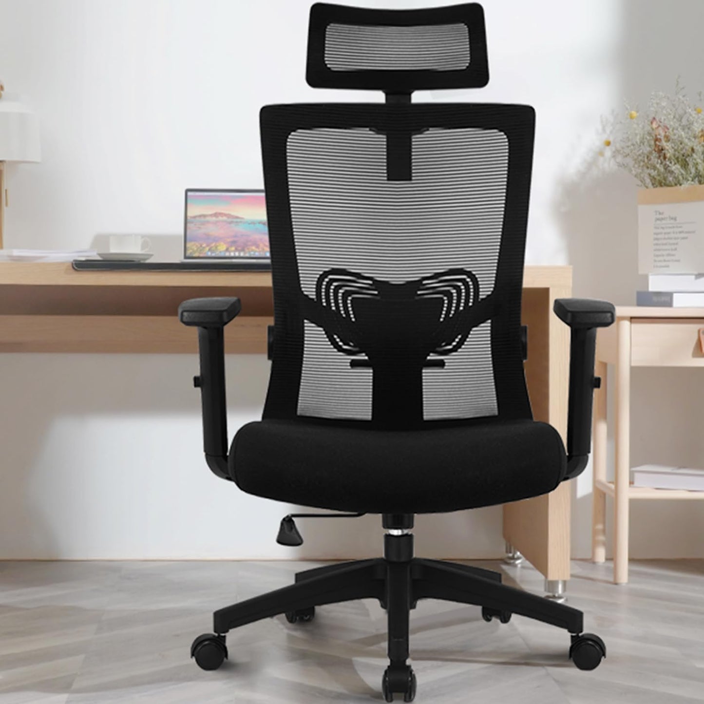 Daccormax Office Chair Ergonomic, Desk Chair with Adjustable Headrest, Armrests, Lumbar Support, Swivel Chair Tilt Function, Executive Chair made of Mesh, Back-friendly, Office Chair 150kg